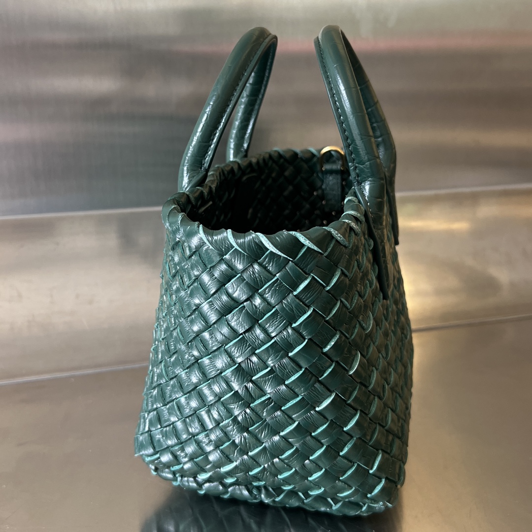 Mini Cabat Intreccio Crocodile Grain Leather Tote Emerald Green